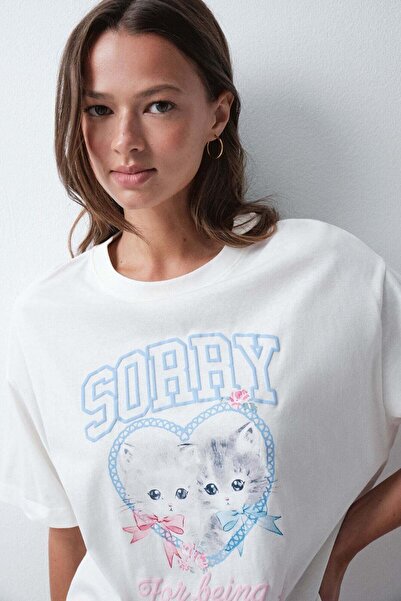 Women'secret White cotton graphic T-shirt
