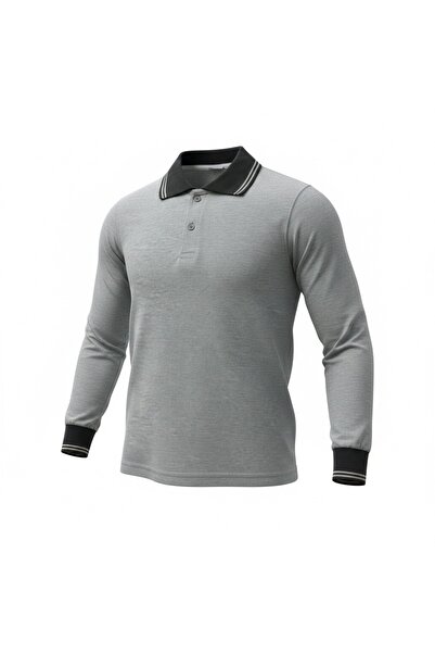 adage Unisex Gray Long Sleeve Polo Collar Lacoste T-Shirt - Suitable for Scho...