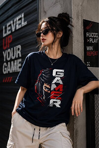 Minga London Tricou oversize negru cu imprimeu Gamer