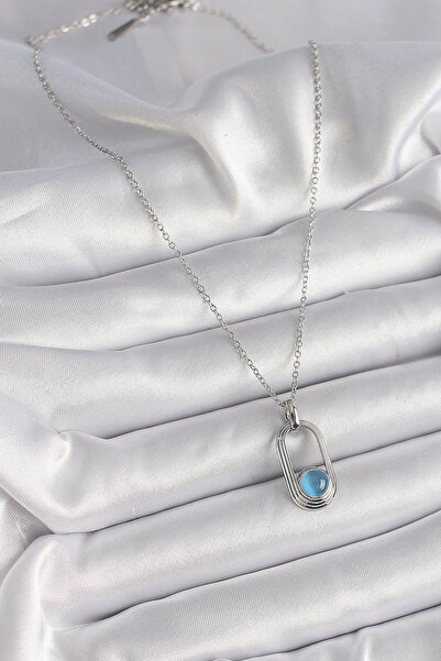 online kapsulavm avm alışveriş 316L Steel Silver Color Chain Blue Cat Eye Mod...
