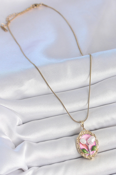online kapsulavm avm alışveriş 316L Steel Gold Color Chain Pink Enamel Pearl ...