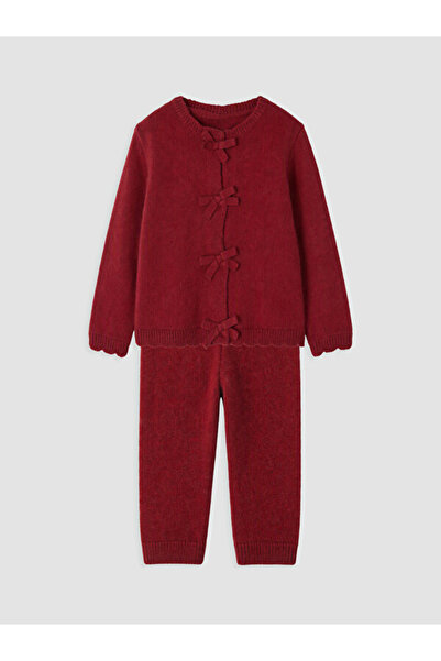 LC Waikiki Rmz Gi̇yi̇m Farkiyla Bow Detailed Baby Girl Knitwear Set