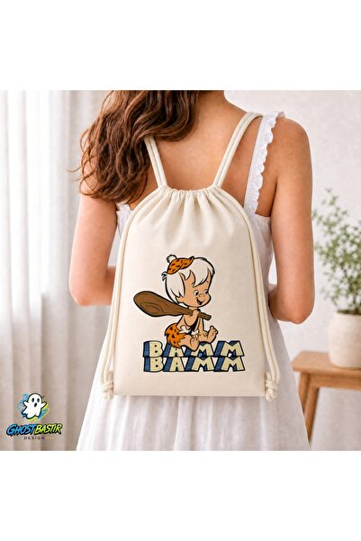 Ghostbastır Design Stone Age Bambam Drawstring Linen Bag C322