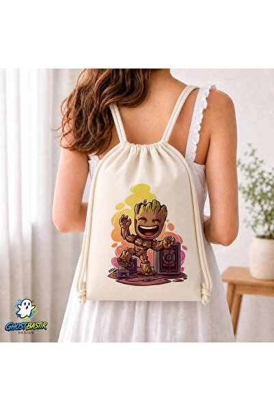 Ghostbastır Design Groot Drawstring Linen Bag C105