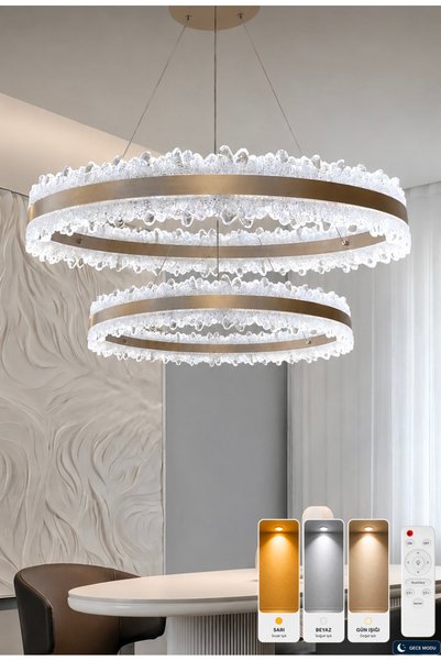 Genel Markalar 3 Renk Kumandalı 2 Katlı Modern Salon Avize