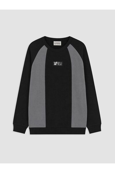 LC Waikiki Lcw Kids Black Crew Neck Color Block Boys' Sweatshirt