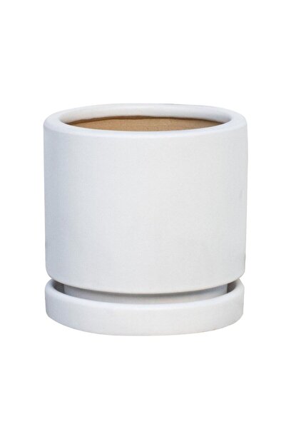 OEM Ghiveci ceramic, interior, rotund, alb, 16 x 16 cm, cu farfurie