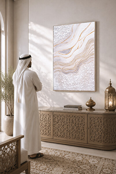 LJXDUBAF لوحة فنية جدارية كبيرة بتصميم عصري مجرد باللون الأبيض والذهبي والبيج...