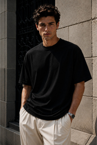 Rich Men's Black Mercerized Interlock Fabric Oversize T-Shirt