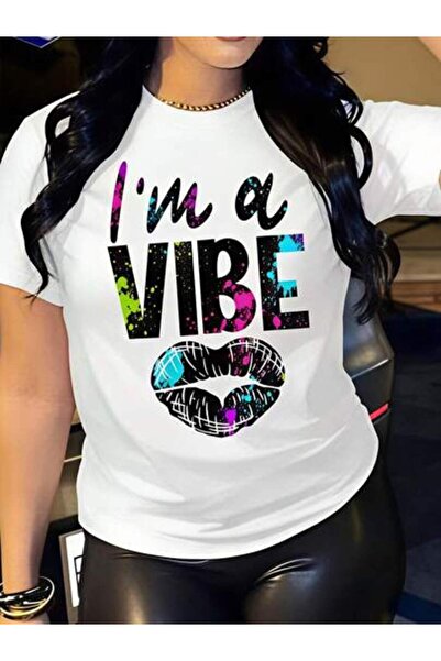 23ERVA Fashion, Women's I'm A Vibe With Colorful Lips Design, Pure Cotton T-S...