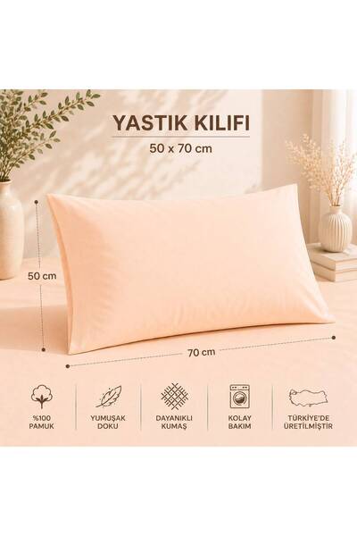 Zorluteks %100 Pamuk Saten Ekru 2'li Yastık Kılıfı 50x70 cm