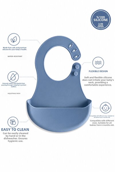 Siliconly Bpa-Free 100% Silicone Baby Bib with Non-Slip Pocket, Blue