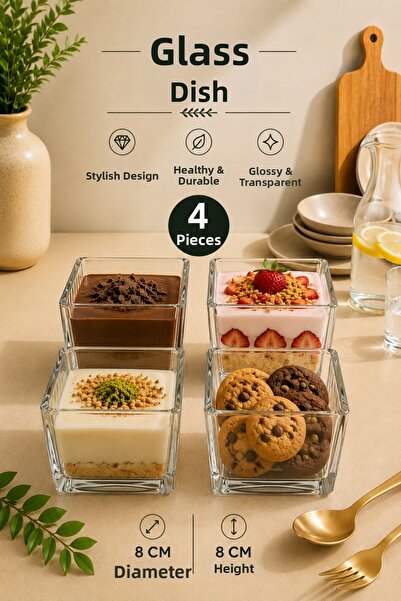 Tanemce 4 Pieces Viana Multi-Purpose Square Magnolia Cup Dessert Snack Ice Cr...