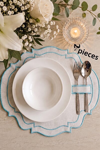 BaksLiving 2 Pieces Turquoise Blue Double Row Embroidered American Service-Su...