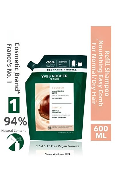 Yves Rocher Nourishing Easy Combing Refill Shampoo 600 ml Normal Dry Hair Veg...