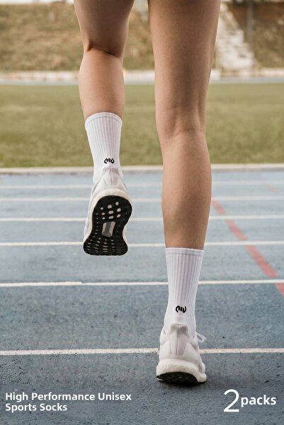 Mısırlı Unisex Cotton Half Towel Sports Socks, Pack of 2 White