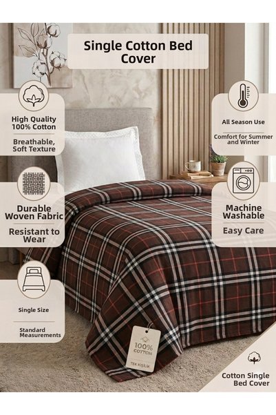 Vivesta Home 100% Cotton Single Bedspread 170X240 cm |   Classic Plaid Pattern Stylish and Soft