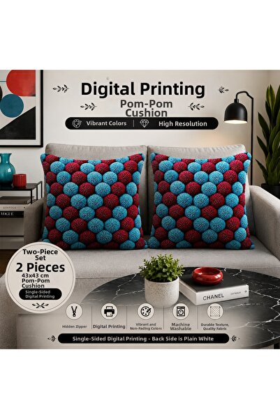 Ahsen Dekoratif Turquoise & Burgundy Geometric Patterned Decorative Throw Pil...