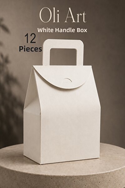 OLİ Art White Box with Handle 12 Pcs 8X15X19 cm Gift Bag - Cardboard Box with...