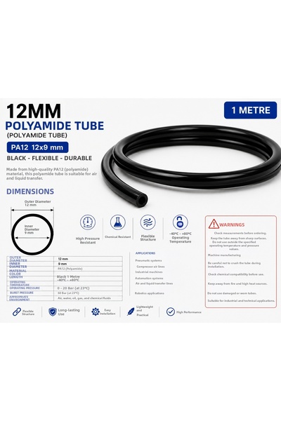 GENERAL Gds 12mm Polyemid Hose Pa12 Black 12X9 mm Pneumatic Air and Liquid Tr...
