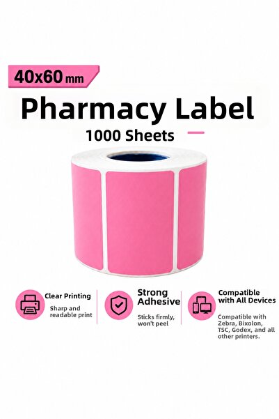 RULORULO Etichetă cu prescripție medicală pentru farmacie, culoare roz, 40x60...