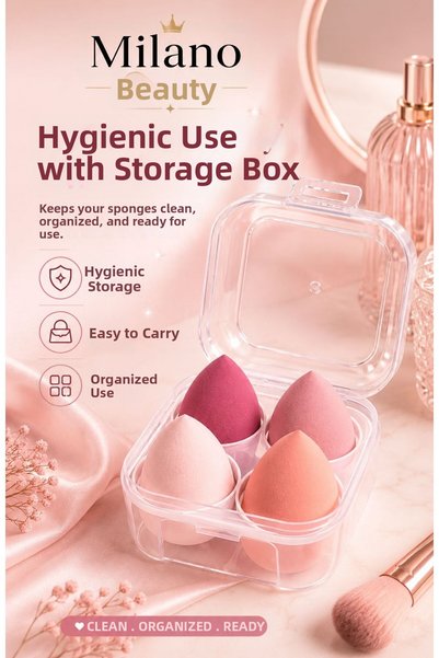 MİLANO BEAUTYS 4-Piece Makeup Sponge Set with Storage Box