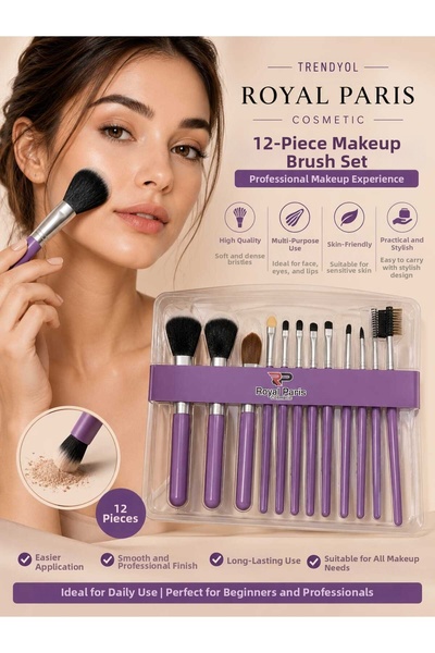 VitaMood Yaşam Royal Paris Cosmetic 12 Pcs Makeup Brush Set Purple Color Prof...
