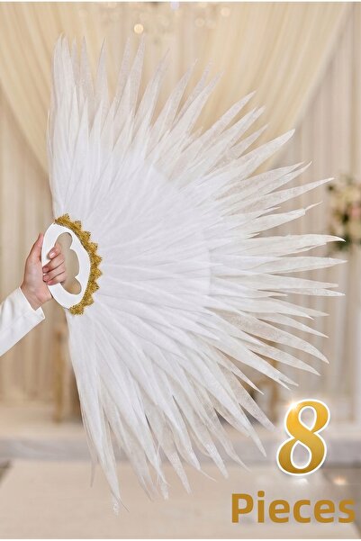 ZEYMERADE White Fringed Dance Fan, 8 Pieces Large Size 120X80Cm, Henna Night,...