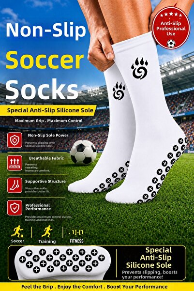 BS BEYAZ SHOES Non-Slip Silicone Sole Pro Football Socks Towel Sole Furbol Le...