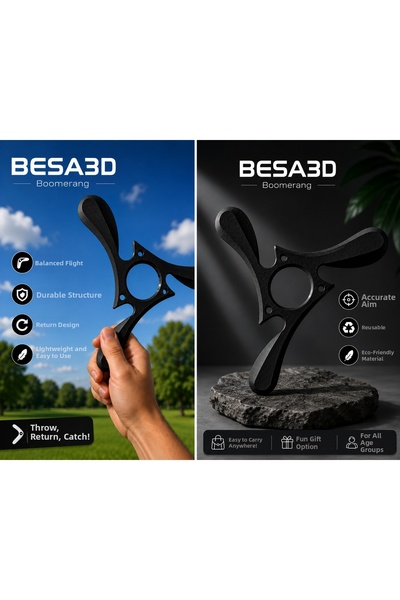 besa3d Tri-Blade Boomerang 001, One Size I Boomerang Maxi Boy Black Camping S...