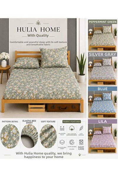 HULİA SOFT Ranforce Elastic Fitted Sheet Set Double Size with Pillowcase Cott...