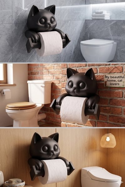 the mr east Decorative Toilet Paper Holder with Cat Figure 20X18 cm Pla Cute Bathroom Accessory