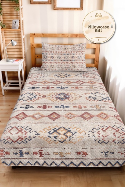 Evimde Bambaşka Bohemian Ethnic Cream Young Room Single Pique Set-Tile Navy B...
