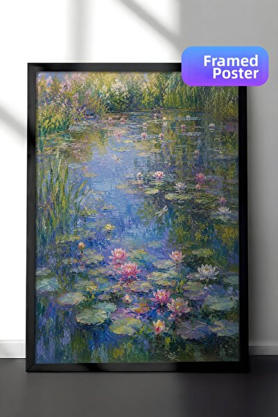 Zestia Pictură murală inspirată de Monet cu nufăruri pe apă, grădină impresio...