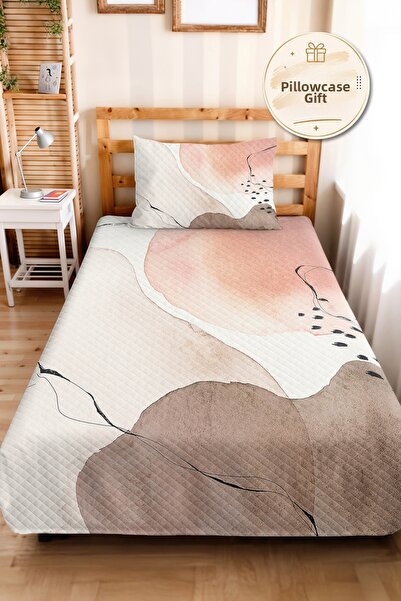 Evimde Bambaşka Powder Beige Abstract Young Room Single Pique Set - Mink Stri...