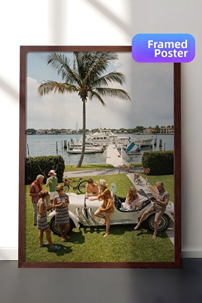 Postifull Car and Seaside Poster, Brown Framed Poster, Old Money Series, No:1...