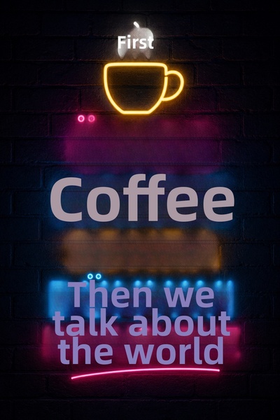Lucena Pictură murală maro neon Înainte de cafea, după cafea, vom vorbi despr...