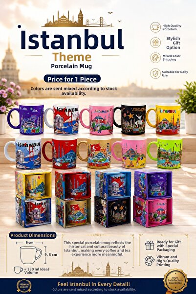 Wolawood Istanbul Themed Porcelain Mug (1-Piece) Special Printed Colorful Cof...