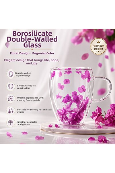 TİVOLİ Mini Bougainvillea Flowered Double-Walled Borosilicate Cup & Mug 350 m...