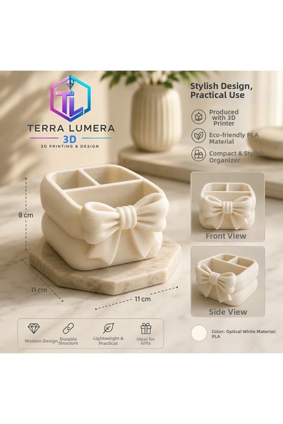 TERRA LUMERA 3D Bowknot Detailed Desktop Organizer – Makeup and Jewelry Organizer 11X11X8