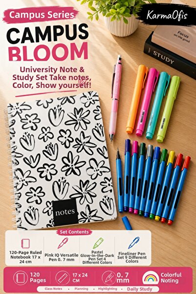 KarmaOfis Campus Blooms Note Series – 120 Lined Sheets Notebook, 0.7 Versatil...