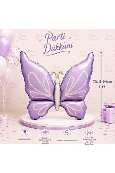 Parti Dükkanı Purple Butterfly Foil Balloon 94 X 73.5 cm Helium Compatible La...
