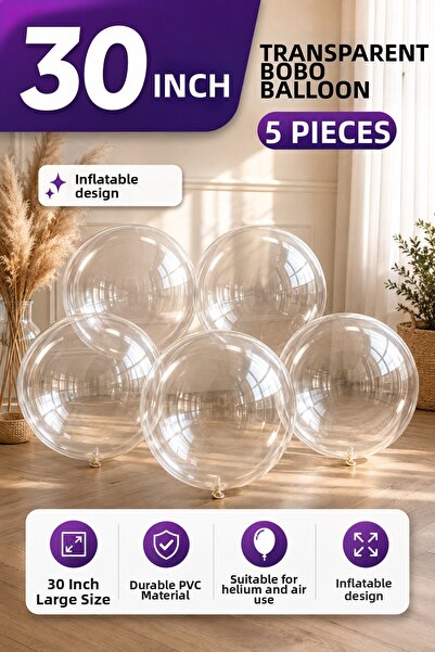 Organizasyon Pazarı 30 Inch Transparent Bobo Balloon 5 Pieces – Transparent P...