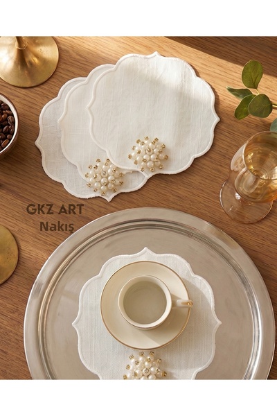 gkzglass home dekor 3 Pieces of Embroidered Linen Fabric Coffee Cocktail Napk...