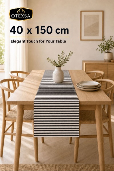 OTEXSA Black Striped Runner American Service Tablecloth 40 X 150 cm