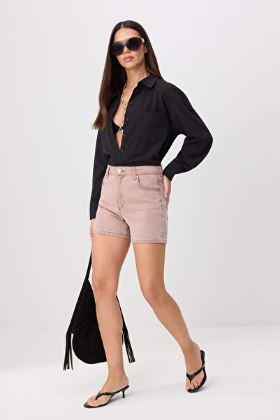 Trendyol Kollektion Rosa High-Waist City Boy Denim-Shorts TWOSS26SR00241