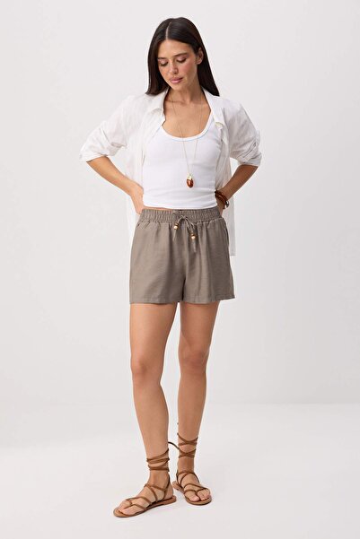 Trendyol Kollektion Nerzfarbene Modal-Shorts und Bermuda mit elastischem Bund...