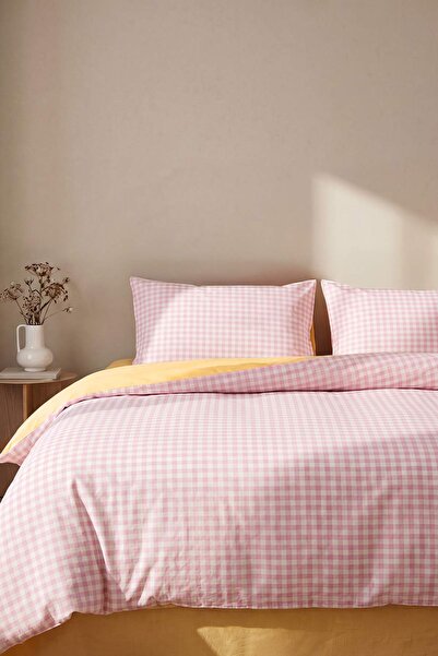TRENDYOLMİLLA HOME Double Size Gingham Patterned Elastic Sheet Duvet Cover Se...