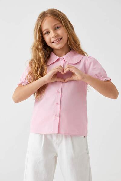TRENDYOLKIDS Rosa Slim-Fit-Hemd mit Kragen für Mädchen, kurzes Hemd TKDSS26GO...