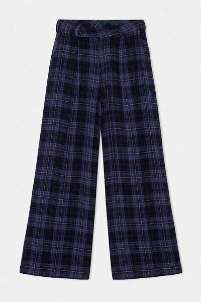 Trendyol Collection Pantaloni largi în carouri bleumarin TWOAW27PL00013